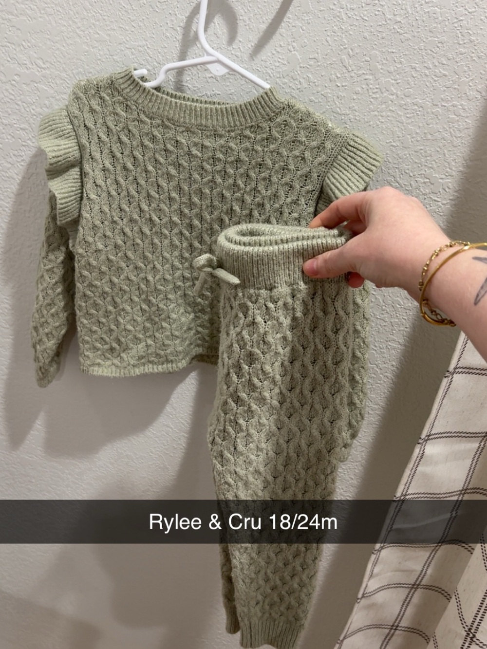 Rylee + Cru Cable Knit Crew Sweater Set in Sage Green